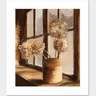 Golden Hydrangea Painting Posters and Art